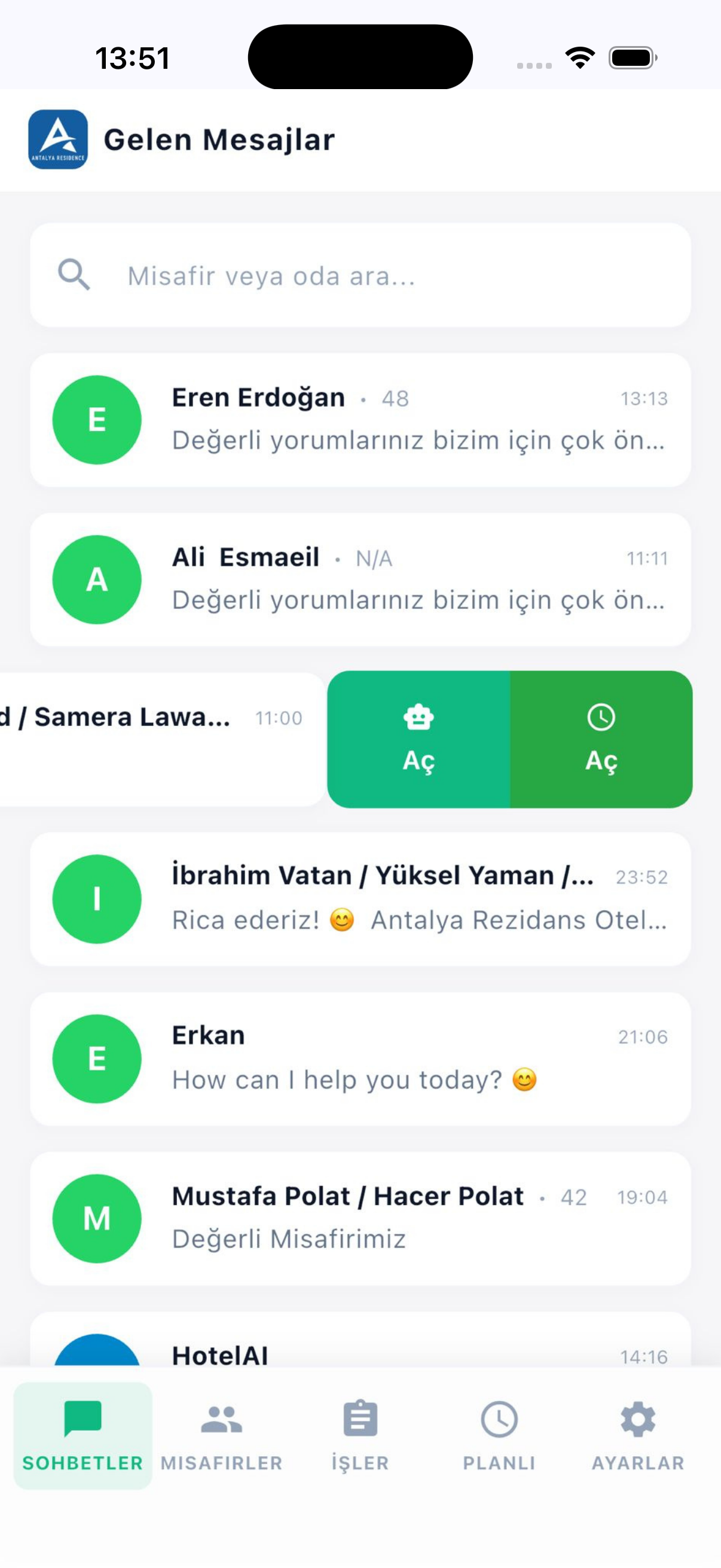 Hotel AI Asistan Mobile App Screen