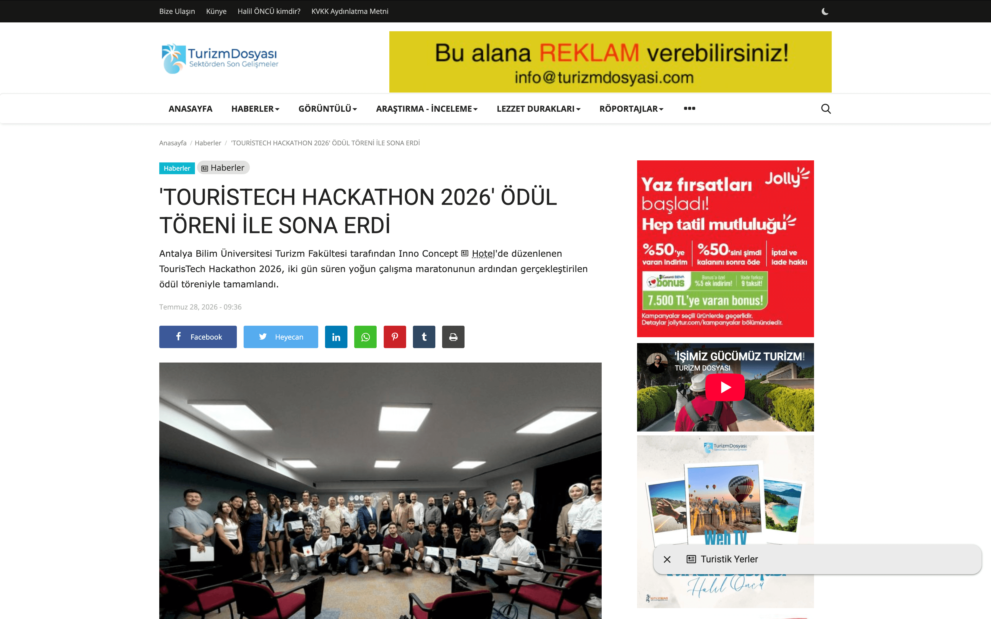 TOURİSTECH HACKATHON 2026' ÖDÜL TÖRENİ İLE SONA ERDİ